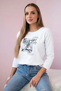 Long sleeve T-Shirt with a print66850 / – Mint цвет / color | Lexline Fashion