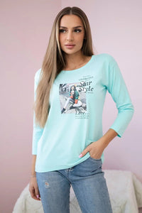 Long sleeve T-Shirt with a print66850 / – Mint цвет / color | Lexline Fashion
