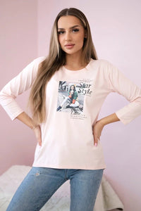 Long sleeve T-Shirt with a print66850 / – Powder цвет / color | Lexline Fashion