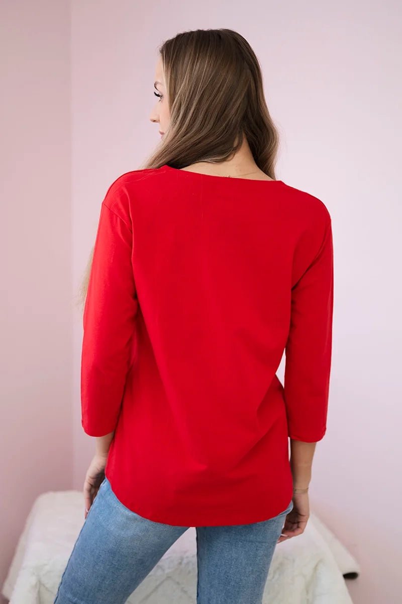 Long sleeve T-Shirt with a print66850 / – Red цвет / color | Lexline Fashion