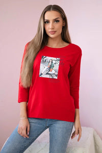 Long sleeve T-Shirt with a print66850 / – Red цвет / color | Lexline Fashion