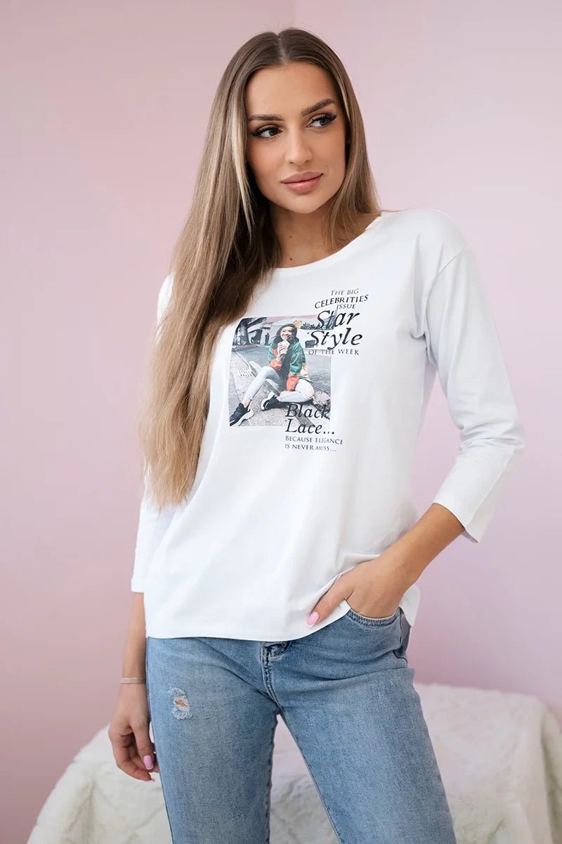 Long sleeve T-Shirt with a print66850 / – White цвет / color | Lexline Fashion