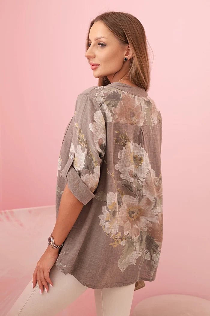 Loose - fitting women's cotton shirt with a floral pattern IT84 / – Pink цвет / color | Lexline Fashion