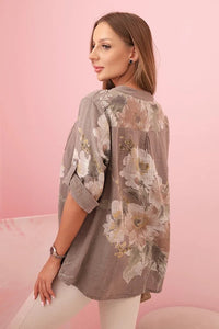 Loose - fitting women's cotton shirt with a floral pattern IT84 / – Pink цвет / color | Lexline Fashion