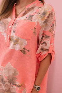 Loose - fitting women's cotton shirt with a floral pattern IT84 / – Pink цвет / color | Lexline Fashion