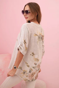 Loose - fitting women's cotton shirt with a floral pattern IT84 / – Pink цвет / color | Lexline Fashion
