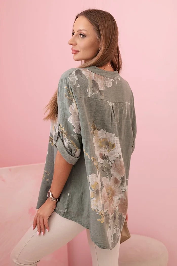 Loose - fitting women's cotton shirt with a floral pattern IT84 / – Pink цвет / color | Lexline Fashion