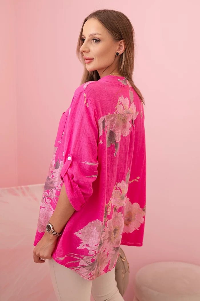 Loose - fitting women's cotton shirt with a floral pattern IT84 / – Pink цвет / color | Lexline Fashion