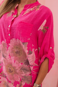 Loose - fitting women's cotton shirt with a floral pattern IT84 / – Pink цвет / color | Lexline Fashion