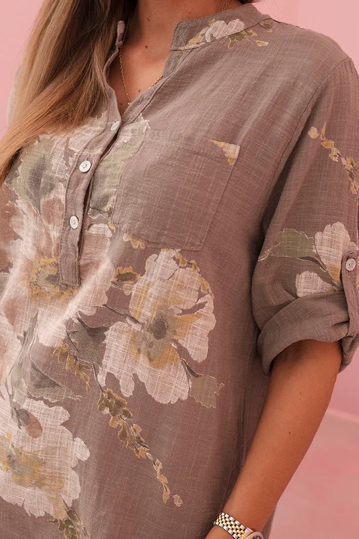 Loose - fitting women's cotton shirt with a floral pattern IT84 / – Pink цвет / color | Lexline Fashion