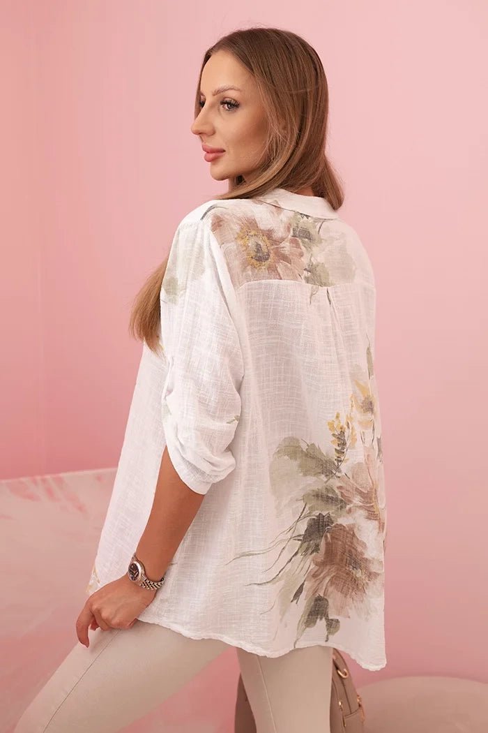 Loose - fitting women's cotton shirt with a floral pattern IT84 / – Pink цвет / color | Lexline Fashion