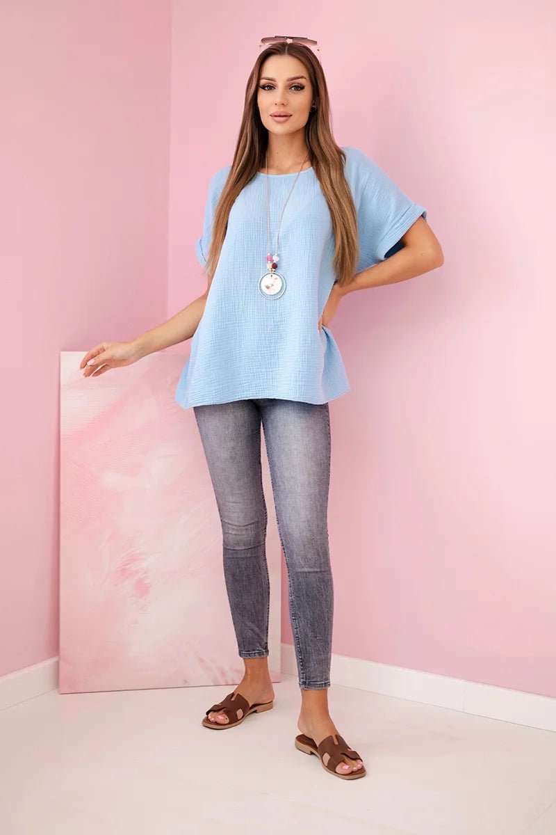 Muslin blouse with necklace IT - 68 / – Blue цвет / color | Lexline Fashion