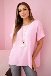 Muslin blouse with necklace IT - 68 / – Candy | Pink цвет / color | Lexline Fashion
