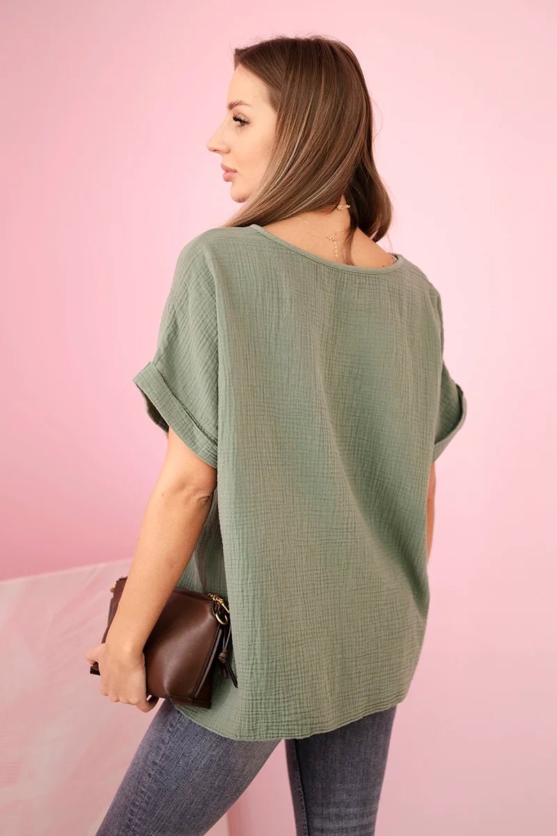 Muslin blouse with necklace IT - 68 / – Khaki цвет / color | Lexline Fashion