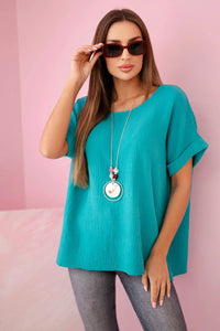 Muslin blouse with necklace IT - 68 / – Light || Marine цвет / color | Lexline Fashion