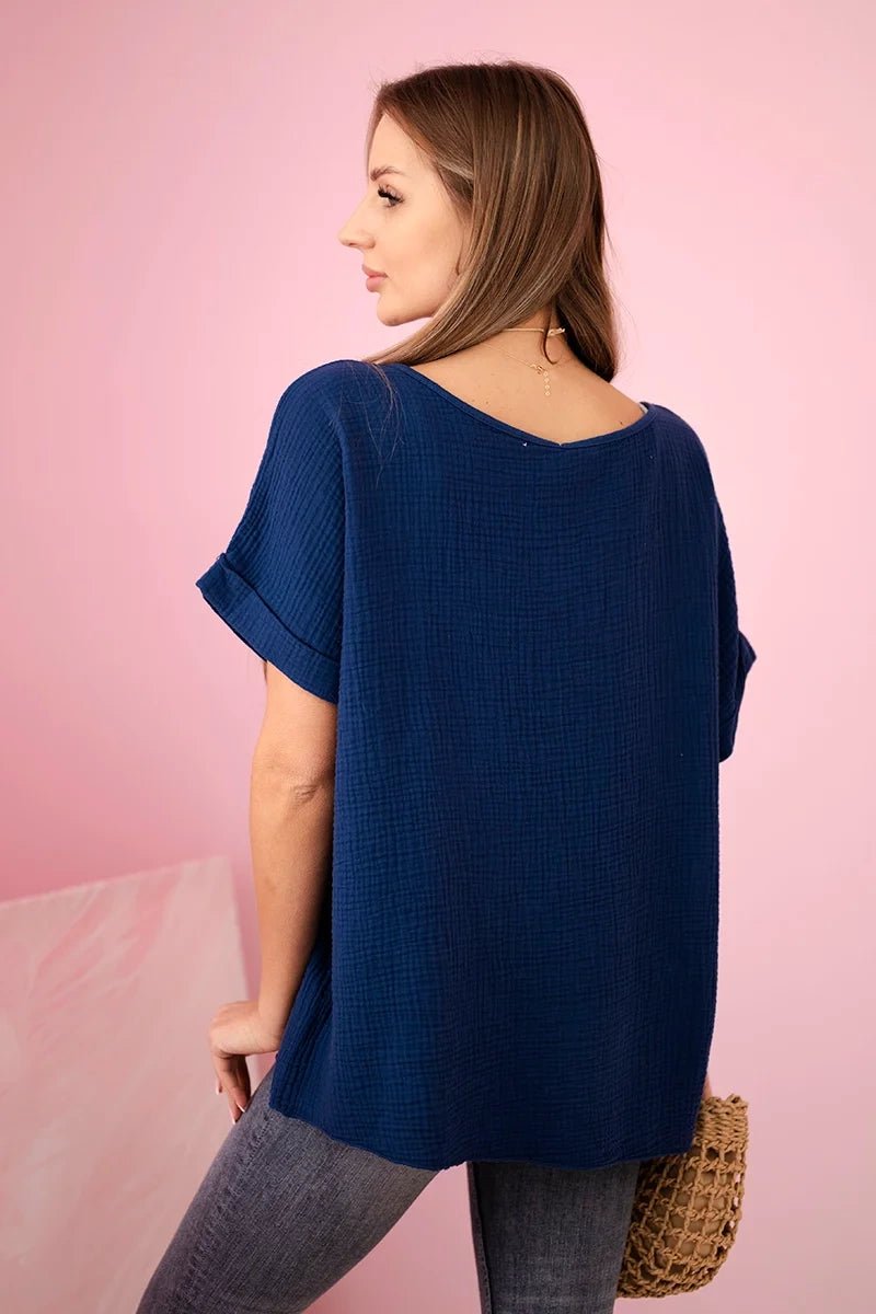 Muslin blouse with necklace IT - 68 / – Navy blue цвет / color | Lexline Fashion