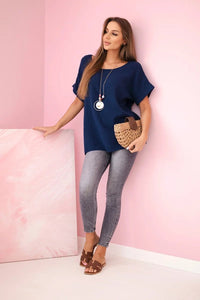 Muslin blouse with necklace IT - 68 / – Navy blue цвет / color | Lexline Fashion