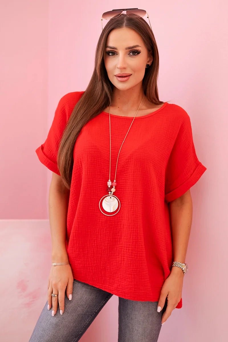 Muslin blouse with necklace IT - 68 / – Red цвет / color | Lexline Fashion