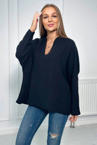 Muslin blouse with rolled - up sleeves 9448 / – Black цвет / color | Lexline Fashion