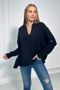 Muslin blouse with rolled - up sleeves 9448 / – Black цвет / color | Lexline Fashion