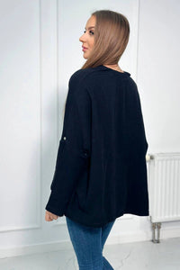 Muslin blouse with rolled - up sleeves 9448 / – Black цвет / color | Lexline Fashion
