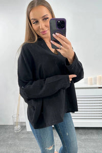 Muslin blouse with rolled - up sleeves 9448 / – Black цвет / color | Lexline Fashion