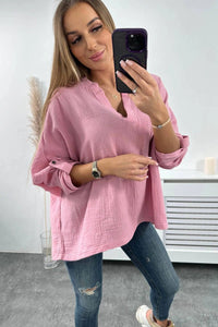 Muslin blouse with rolled - up sleeves 9448 / – Dark || pink цвет / color | Lexline Fashion