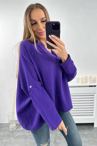 Muslin blouse with rolled - up sleeves 9448 / – Dark || purple цвет / color | Lexline Fashion