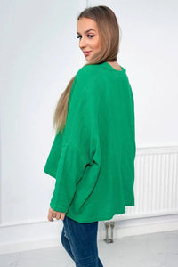 Muslin blouse with rolled - up sleeves 9448 / – Green цвет / color | Lexline Fashion