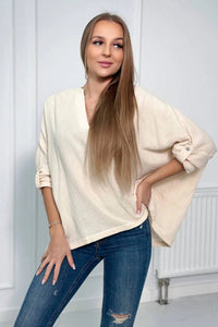 Muslin blouse with rolled - up sleeves 9448 / – Light || Beige цвет / color | Lexline Fashion