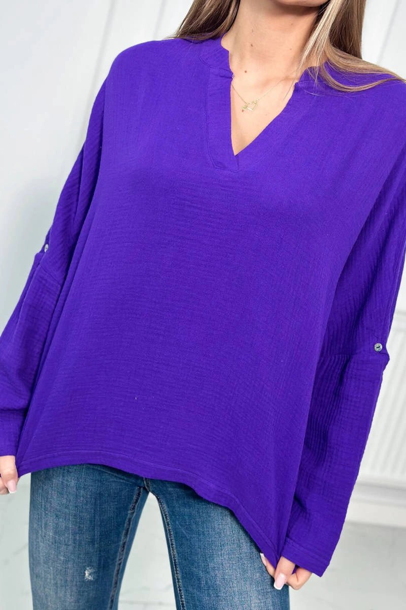 Muslin blouse with rolled - up sleeves 9448 / – Light || Beige цвет / color | Lexline Fashion