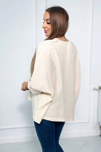 Muslin blouse with rolled - up sleeves 9448 / – Light || Beige цвет / color | Lexline Fashion