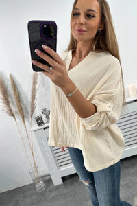 Muslin blouse with rolled - up sleeves 9448 / – Light || Beige цвет / color | Lexline Fashion