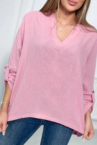 Muslin blouse with rolled - up sleeves 9448 / – Light || Pink цвет / color | Lexline Fashion