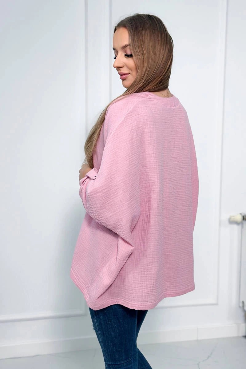 Muslin blouse with rolled - up sleeves 9448 / – Light || Pink цвет / color | Lexline Fashion