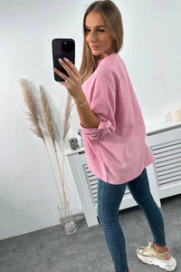 Muslin blouse with rolled - up sleeves 9448 / – Light || Pink цвет / color | Lexline Fashion
