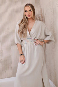 Muslin dress with embroidery at the waist ART88529 / – Beige цвет / color | Lexline Fashion