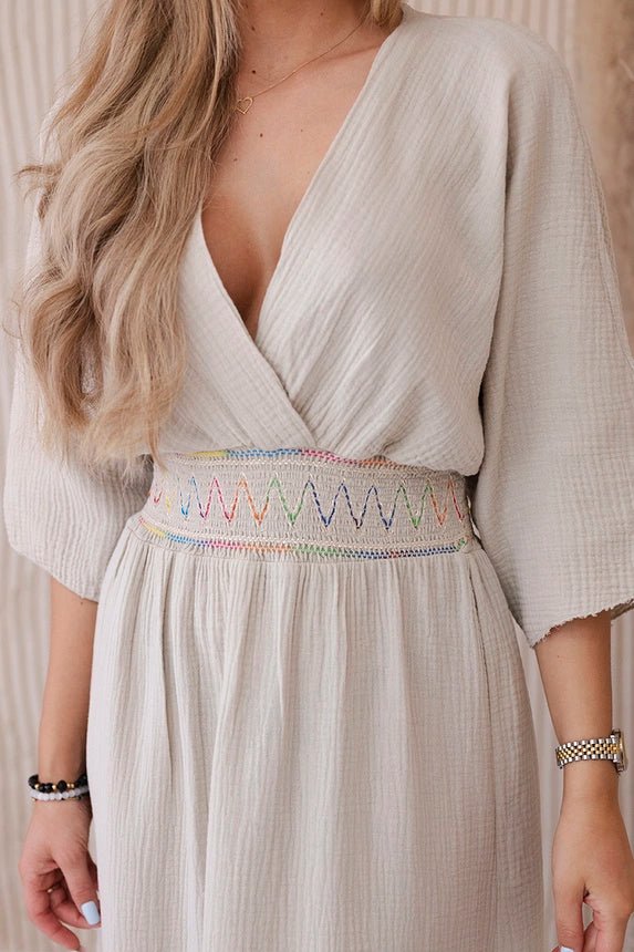Muslin dress with embroidery at the waist ART88529 / – Beige цвет / color | Lexline Fashion
