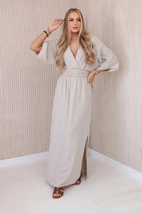 Muslin dress with embroidery at the waist ART88529 / – Beige цвет / color | Lexline Fashion