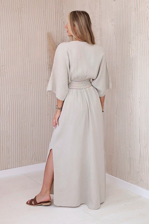 Muslin dress with embroidery at the waist ART88529 / – Beige цвет / color | Lexline Fashion