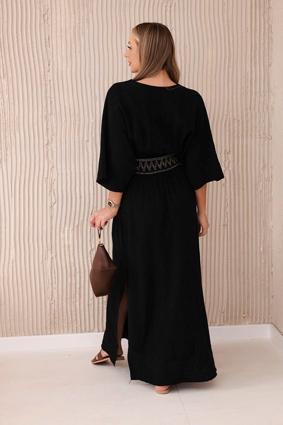 Muslin dress with embroidery at the waist ART88529 / – Black цвет / color | Lexline Fashion