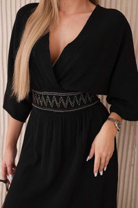 Muslin dress with embroidery at the waist ART88529 / – Black цвет / color | Lexline Fashion