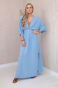 Muslin dress with embroidery at the waist ART88529 / – Blue цвет / color | Lexline Fashion