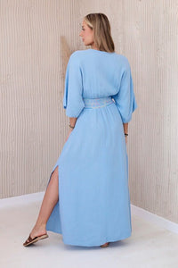 Muslin dress with embroidery at the waist ART88529 / – Blue цвет / color | Lexline Fashion