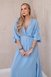 Muslin dress with embroidery at the waist ART88529 / – Blue цвет / color | Lexline Fashion