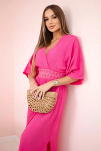 Muslin dress with embroidery at the waist ART88529 / – Fuchsia цвет / color | Lexline Fashion