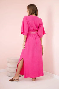Muslin dress with embroidery at the waist ART88529 / – Fuchsia цвет / color | Lexline Fashion