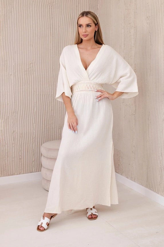 Muslin dress with embroidery at the waist ART88529 / – Light || Beige цвет / color | Lexline Fashion