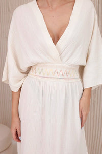 Muslin dress with embroidery at the waist ART88529 / – Light || Beige цвет / color | Lexline Fashion