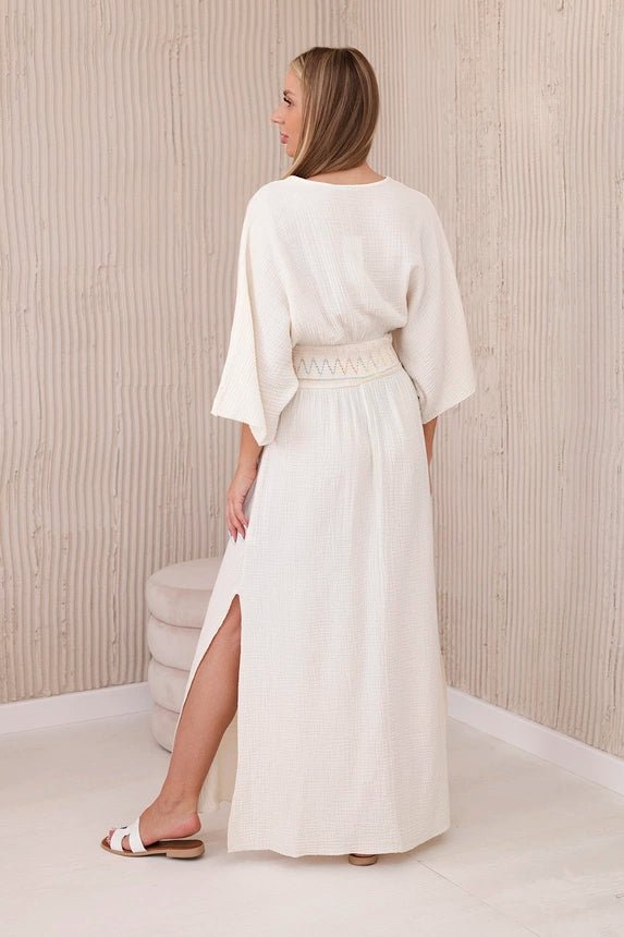Muslin dress with embroidery at the waist ART88529 / – Light || Beige цвет / color | Lexline Fashion